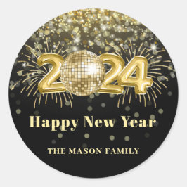 Adesivo Redondo Bola de Disco do Partido da Véspera de ano novo co