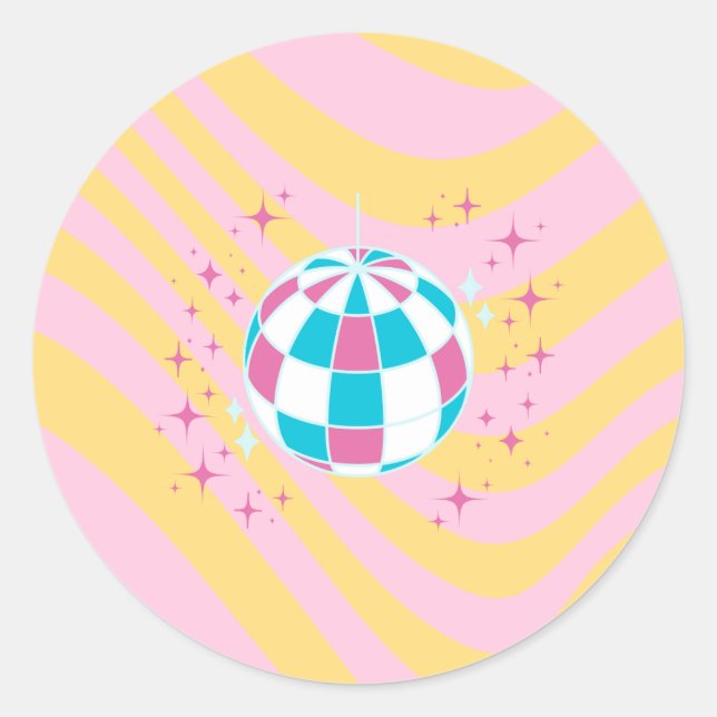 Adesivo Redondo Bola de Disco Rosa, Arte de Festas, Pré-Disquete,  (Frente)
