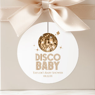 Adesivo Redondo Bola de Discoteca Dourada 'Disco Baby' Chá de Bebê