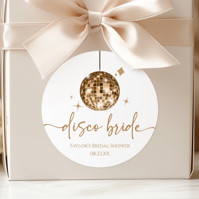 Adesivo Redondo Bola de Discoteca Dourada Noiva de Casamento Civil (Criador carregado)