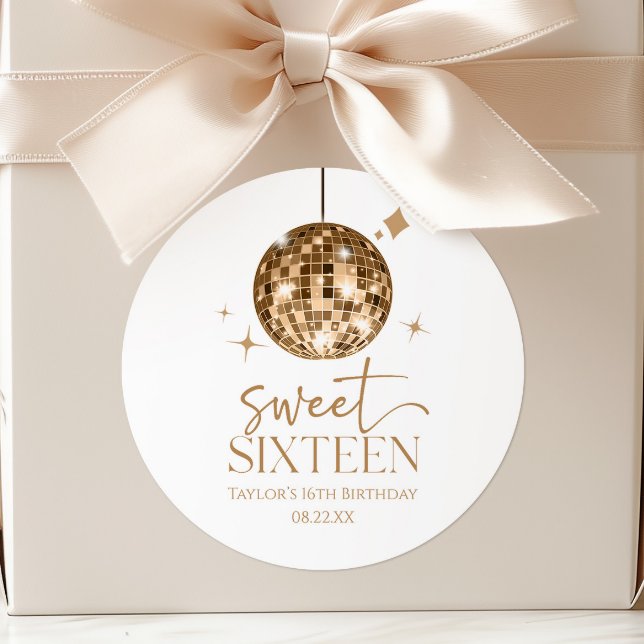 Adesivo Redondo Bola de Discoteca Dourada Sweet Sixteen Festa de 1 (Criador carregado)