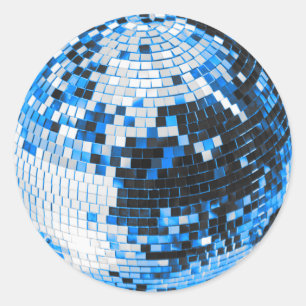 Adesivo Redondo Bola de discoteca retrô brilho brilhante azul aniv
