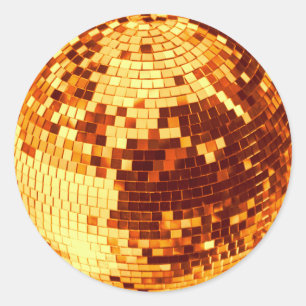 Adesivo Redondo Bola de discoteca retrô brilho glitter dourado ani