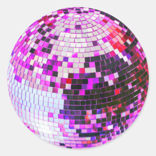 Adesivo Redondo Bola de discoteca retrô brilho glitter rosa aniver