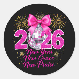 Adesivo Redondo Bola de Discoteca Rosa 2026 com Fogos de Artifício