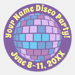 Adesivo Redondo Bola de Discoteca Roxa Retro PERSONALIZADA