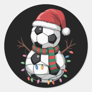 Adesivo Redondo Bola de Futebol de Natal Luzes de Boneco de Neve C