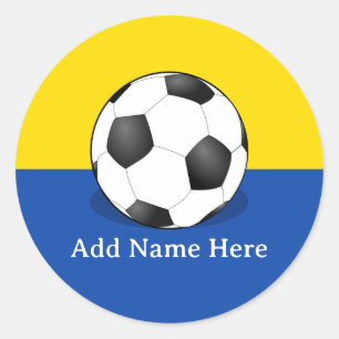 Adesivo Redondo Bola de Futebol em Fundo Amarelo e Azul