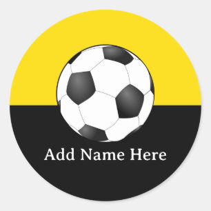 Adesivo Redondo Bola de Futebol em Fundo Amarelo e Preto