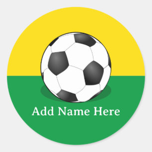 Adesivo Redondo Bola de Futebol em Fundo Amarelo e Verde