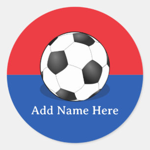 Adesivo Redondo Bola de Futebol em Fundo Azul e Vermelho