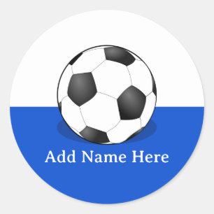 Adesivo Redondo Bola de Futebol em Fundo Branco e Azul