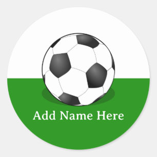 Adesivo Redondo Bola de Futebol em Fundo Branco e Verde