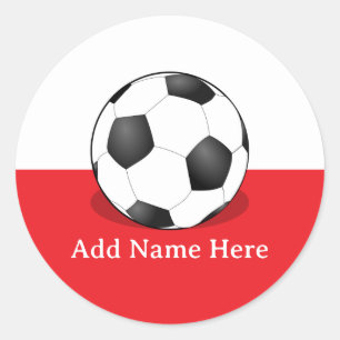 Adesivo Redondo Bola de Futebol em Fundo Branco e Vermelho