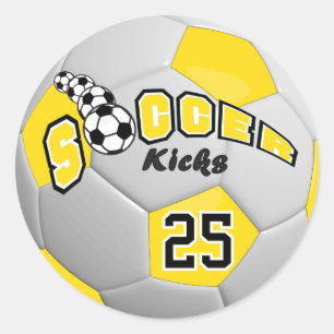 Adesivo Redondo Bola De Futebol Jogadores Chutam Amarelo