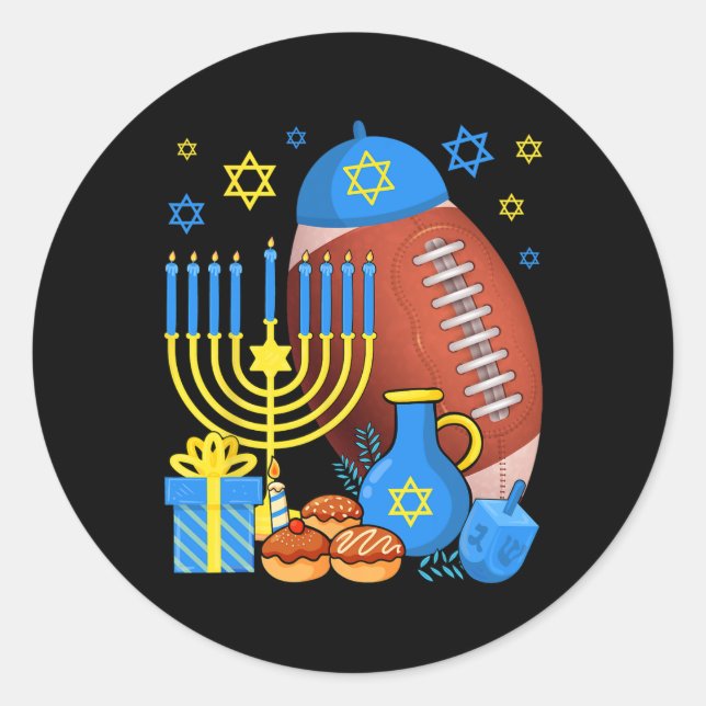 Adesivo Redondo Bola de futebol judaica engraçada Menorah Happy Ha (Frente)