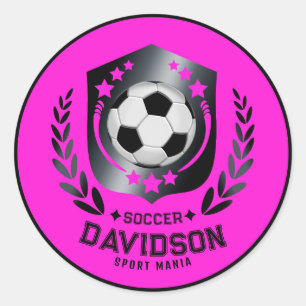 Adesivo Redondo Bola de Futebol Preta Rosa Com Nome Personalizado