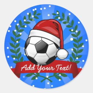 Adesivo Redondo Bola de futebol que veste um Natal do chapéu do