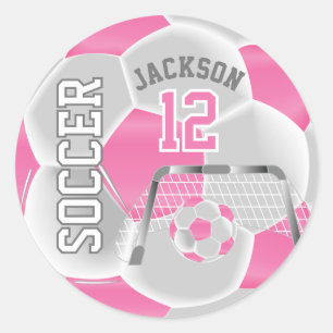 Adesivo Redondo Bola de Futebol Rosa e Branca