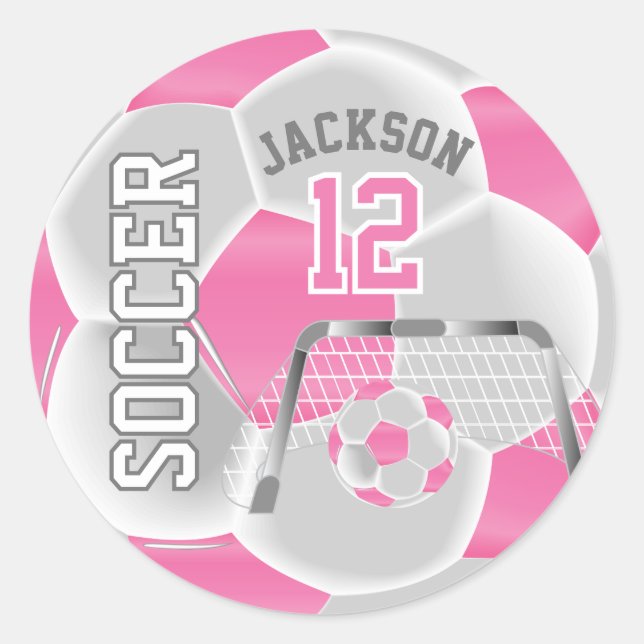 Adesivo Redondo Bola de Futebol Rosa e Branca (Frente)