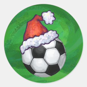 Adesivo Redondo Bola de Futebol Santa Hat em Verde