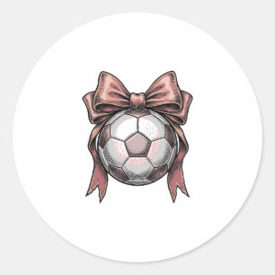Adesivo Redondo Bola de Futebol Vintage com Laço Rosa