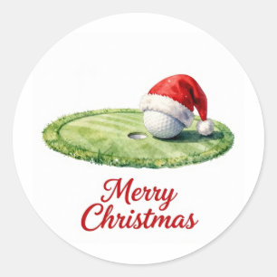 Adesivo Redondo Bola de golfe com chapéu de Papai Noel para o Nata