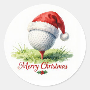 Adesivo Redondo Bola de golfe com chapéu de Papai Noel para o Nata