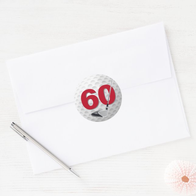 Adesivo Redondo Bola de Golfe de 60º aniversário Design (Envelope)