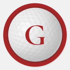 Adesivo Redondo Bola de Golfe do Monograma Vermelho Crimson