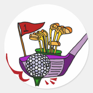 Adesivo Redondo Bola de golfe e clubes do divertimento que Golfing