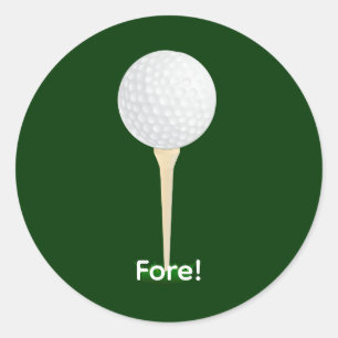 Adesivo Redondo Bola de Golfe em um Tee. Fore!