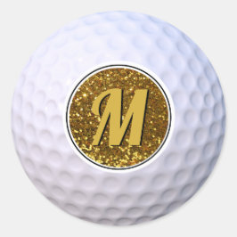 Adesivo Redondo Bola de Golfe Falso Glitter Dourado Monograma Pers