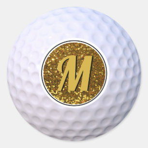Adesivo Redondo Bola de Golfe Falso Glitter Dourado Monograma Pers