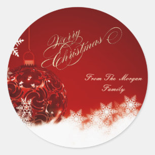 Adesivo Redondo Bola de Natal Elegante, Flocos de Neve
