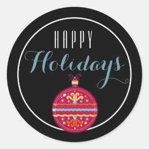 Adesivo Redondo Bola de Natal Vermelha, Sticker de Férias Feliz