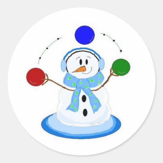 Adesivo Redondo Bola de Neve Lançando Bolas (Frente)