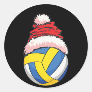 Adesivo Redondo Bola de Voleibol Santa Hat Esportes Engraçados Xm