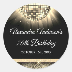 Adesivo Redondo Bola Disco da Festa de aniversário de 70 Dourada d