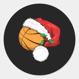 Adesivo Redondo Bola Engraçada Basquete Santa Hat Feliz Natal Xm