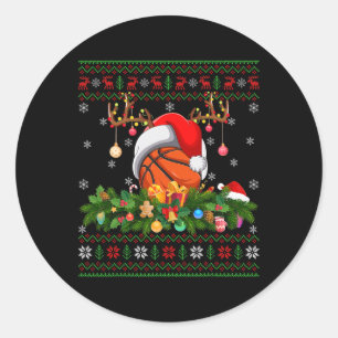 Adesivo Redondo Bola Funerária De Basquete Raindeer Hat Ugly Basqu
