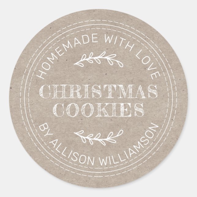 Adesivo Redondo Bolachas de Natal Rustic Homemade Papel Kraft (Frente)