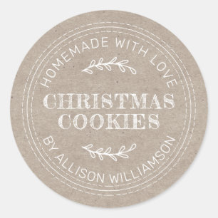 Adesivo Redondo Bolachas de Natal Rustic Homemade Papel Kraft