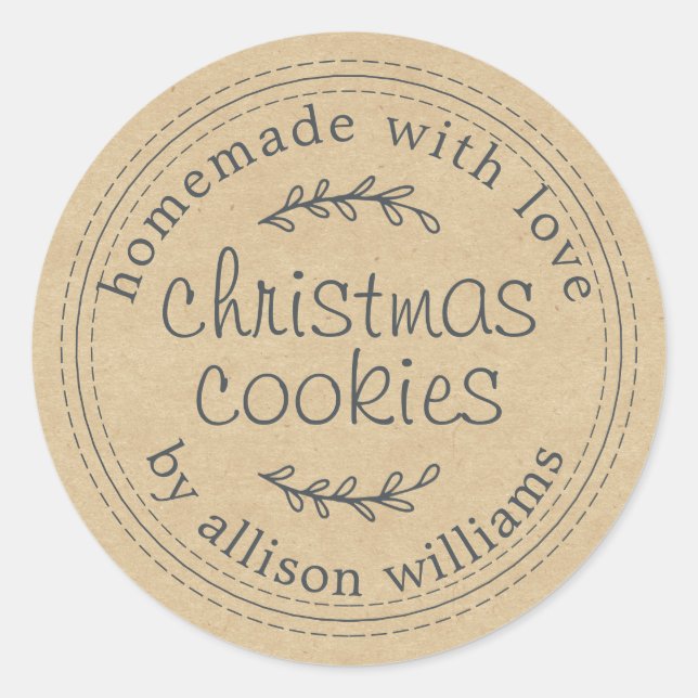 Adesivo Redondo Bolachas de Natal Rustic Homemade Papel Kraft (Frente)
