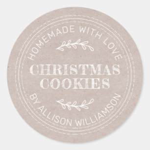 Adesivo Redondo Bolachas de Natal Rustic Homemade Papel Kraft