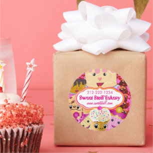 Adesivo Redondo Bolachas e Cupcake de bolos doces e doces