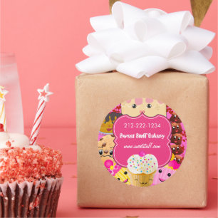 Adesivo Redondo Bolachas e Cupcake de bolos doces e doces