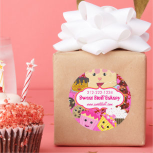 Adesivo Redondo Bolachas e Cupcake de bolos doces e doces