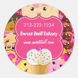 Adesivo Redondo Bolachas e Cupcake de bolos doces e doces