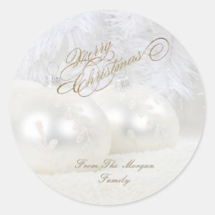 Adesivo Redondo Bolas elegantes do White Christmas
